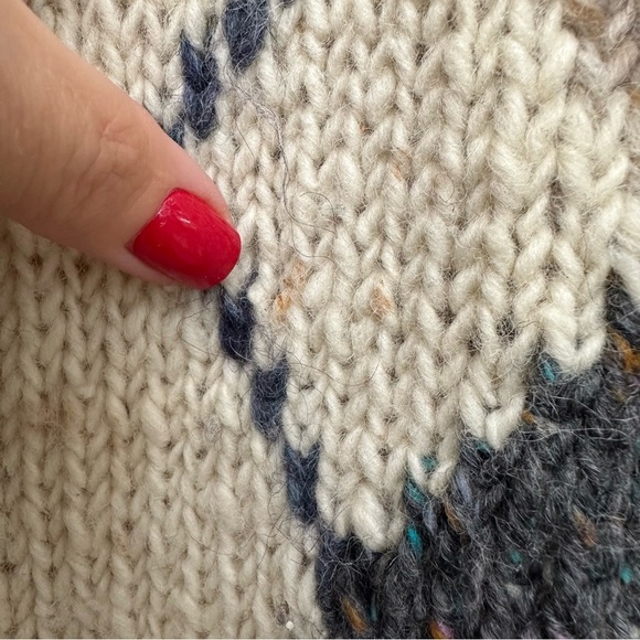 Vintage Gaeltarra Handknit Irish Wool Argyle Sweater Cream Gray Fishermancore - Picture 8 of 9